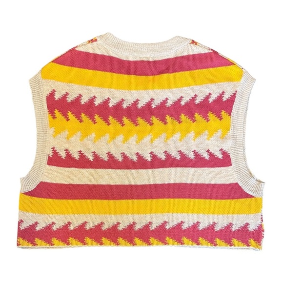 Free People Cyprus Boxy Cropped Aztec Sweater Vest Red/Yellow Women’s Medium - Picture 3 of 5